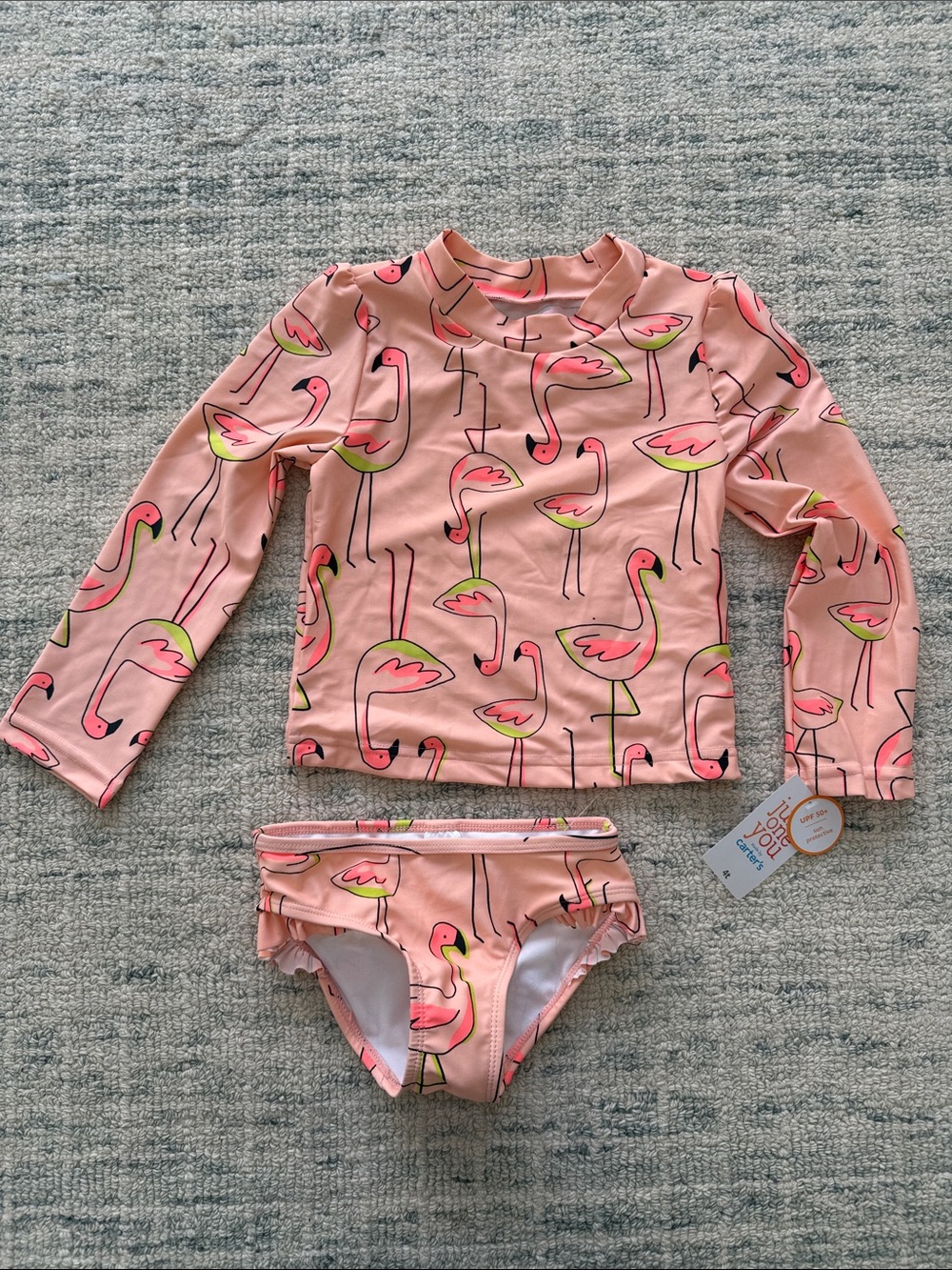 Carter's Pink Flamingo Long-Sleeve Rash Guard Swim Set